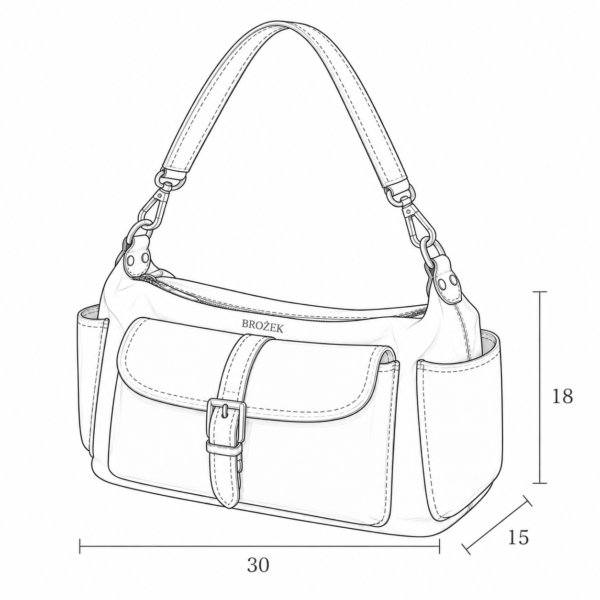 ZELDA - szkic techniczny z wymiarami 30x18x15 ZELDA - szkic techniczny z wymiarami